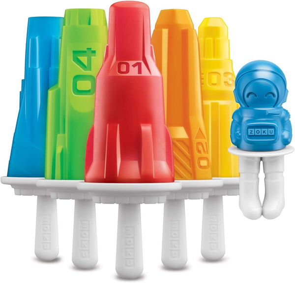 ZOKU Space Ice Pop Molds, 6 Rocket and Astronaut-shaped Popsicles Molds with Reusable Sticks, BPA-free