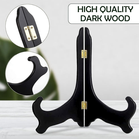 Guffman 12 Inch Wooden Display Stand - Black Wood Plate Stand for Decorative Plates