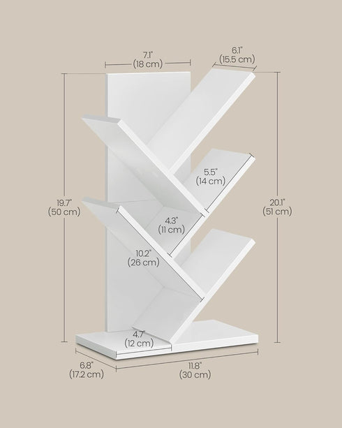 5-Tier ULBC183T14 VASAGLE Tree Bookshelf, Bookcase, Small Bookshelf, Space-Saving Corner Shelf, Book Tree, Holds Books