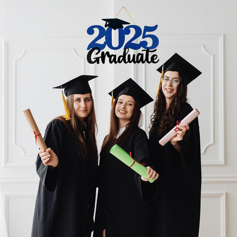 2025 Graduation Party Decorations Wooden Sign, Blue Class of 2025 Photo Booth Props for Graduation Party Supplies