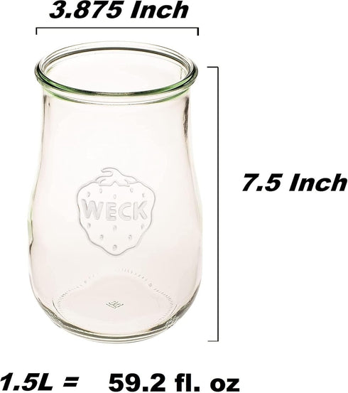 Weck Tulip Jars 1.5 Liter - Large Glass Jars for Sourdough Starter with Glass Lid, Wide Mouth for Canning Storage