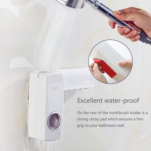 Olet Automatic Toothpaste Dispenser | Toothpaste Squeezing and Tooth Brush Holder Set (5 Brushes) | White