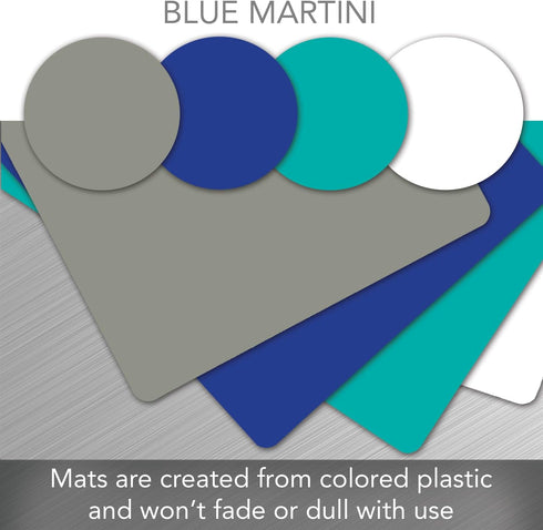 Cut N’ Funnel Blue Martini 4 Pack Thick Plastic Cutting Board Mat, BPA & PVC Free, Made in the USA, 8” x 6”