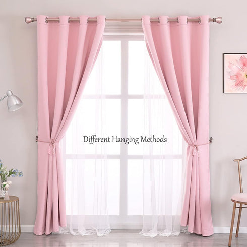 2 52x84 Inches Pink Blackout Curtains with Sheer Overlay, Panels, Thermal Insulated & Soundproof, Lace Trim