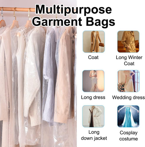 BEISHIDA 25pcs 72 Inch Plastic Garment Bags, Clear Dry Cleaning Laundry Bags for Clothes Cover and Storage