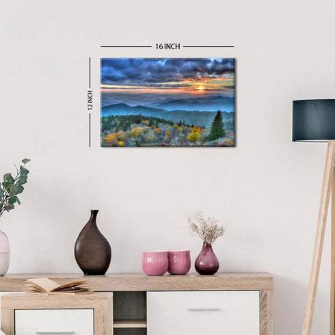 Blue Ridge Mountain Wall Art Sunrise Smoky Mountains Pictures for Living Room Decor Nature Forest Photo Prints National Park Landscape Canvas Painting Artwork for Bedroom Office Home Decoration 12x16"