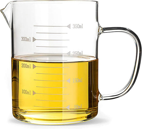DEVILMAYCARE Glass Beaker with Handle and Lid - Measuring Cup for Easy Visibility, 12 Oz (350ML)