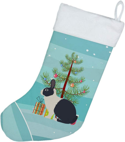 Caroline's Treasures BB9325CS Dutch Rabbit Christmas Stocking, Teal Fireplace Hanging Decor