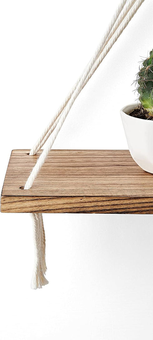 Set 2 Mkono Macrame Hanging Shelves Boho Wall Decor of Rustic Wood Floating Storage Shelf for Bedroom Bathroom Living
