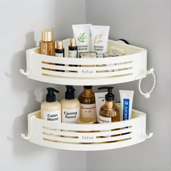 Corner Shower Caddy Suction Cup, No-Drilling Hanging Suction Shower Shelves with Hooks,