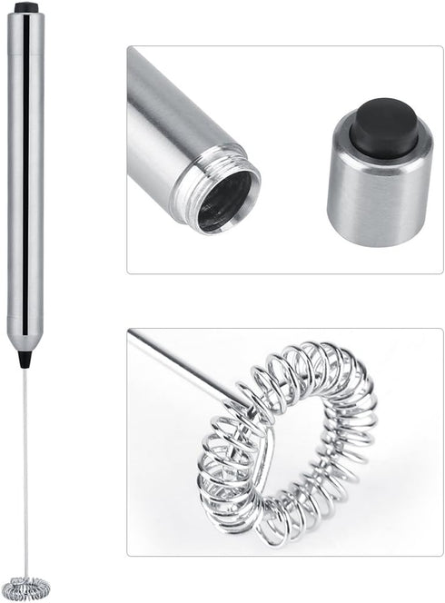 Mini Stirrer Electric Milk Frother Wand, Stainless Steel Handheld Battery Operated Coffee Spoon for Kitchen