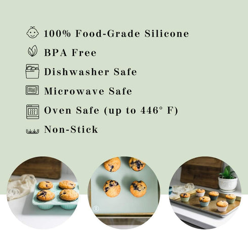 The Silicone Kitchen Reusable JUMBO Silicone Baking Cup, Non-Toxic, BPA Free, 12 Pack, White Blue Green