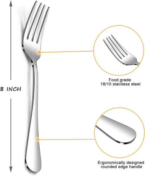 SANTUO Stainless Steel Dinner Forks Set - 12PCS Salad Forks Silverware with Round Handle, Dishwasher Safe