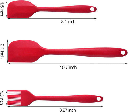 MaxDare Silicone Spatulas and Spoon Set, One-Piece Design, Heat Resistant, Non Stick, Set of 6, Red