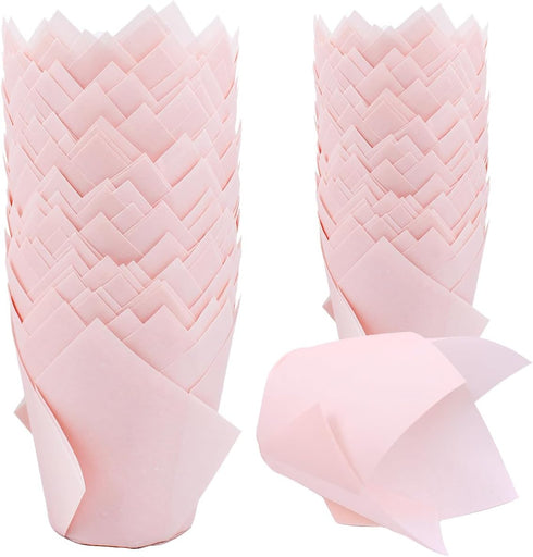 200 Pieces Pink Tulip Cupcake Muffin Liners, Greaseproof Paper Baking Cups for Birthday, Wedding, Party, Catering