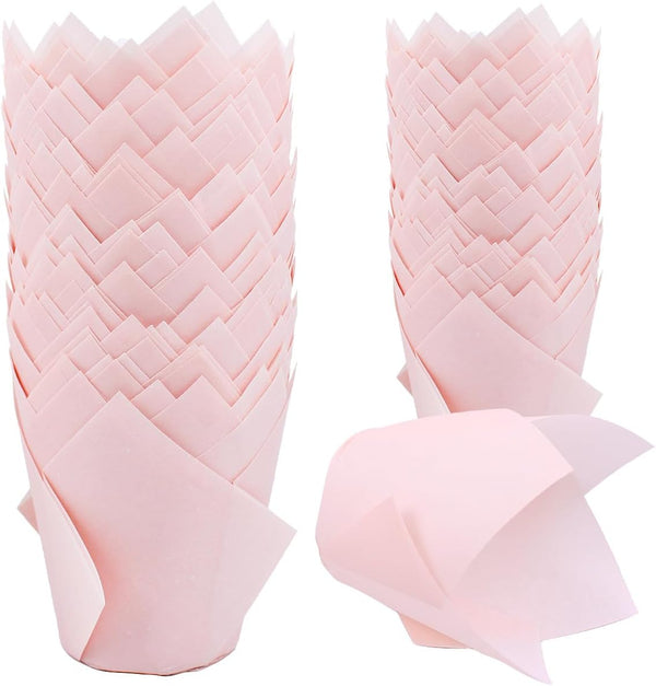 200 Pieces Pink Tulip Cupcake Muffin Liners, Greaseproof Paper Baking Cups for Birthday, Wedding, Party, Catering