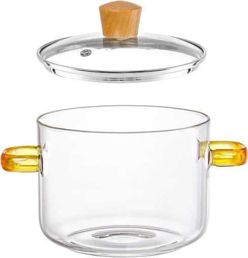 Frcctre 1.5L Glass Cooking Pot with Lid, Heat Resistant Glass Saucepan for Pasta, Soup, Milk, Baby Food