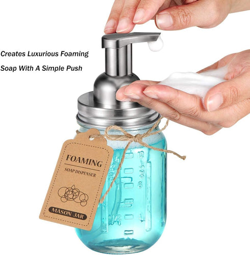 Amolliar Mason Jar Foaming Soap Dispenser Pump Lids, Rustproof Stainless Steel for Regular Mouth Mason Jar, 2Pack