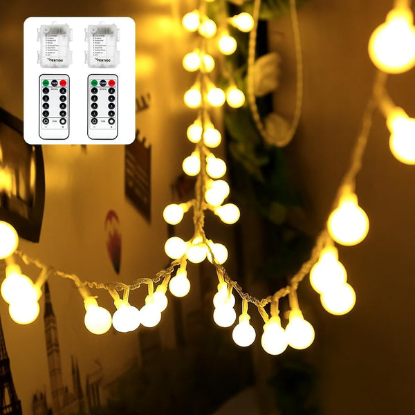 WERTIOO 2 Pack Battery Operated String Lights 33ft 100 LEDs Globe Fairy