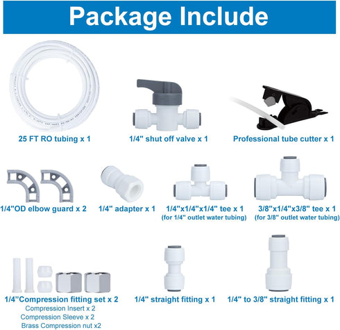 Refrigerator Water Line Kit, 1/4 Compression Ice Maker Installation Kit, 25ft 1/4" OD Tubing with Quick Connect for