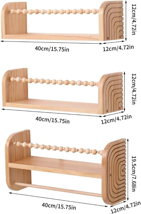 SAG's store Set 3 15.7" Floating Nursery Shelves - of Natural Wood Wall-Mounted Bookshelves for Kids Room, Baby Room