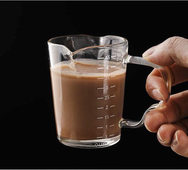 Espresso Shot Glasses 150ML - Double Spouts Measuring Cup, Triple Pitcher Milk Cup, Wine Glass Pitcher, Barista Measure
