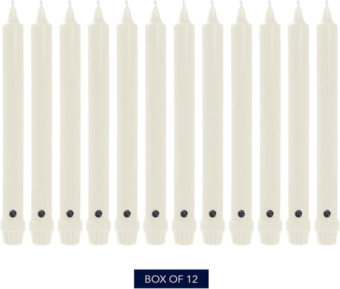Colonial Candle Unscented Taper Candle, Classic Collection, White, 10 In, Pack of 12