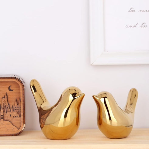 2 XMGZQ Pcs Gold Decor Accents,Small Animal Statues,Modern Home Decorative, Birds Sculpture, Ornaments for Shelf