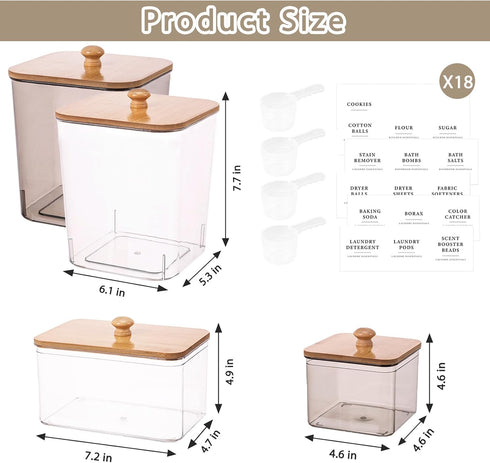 4 Pack Laundry Pods Container,Clear Dryer Sheet Holder & Laundry Room Organization and Storage with Lids, Scoops