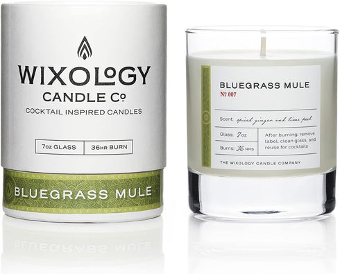 Wixology Cocktail Inspired Bluegrass Mule Soy Candle - Ginger and Lime Scented Candle in Reusable Rocks Glass