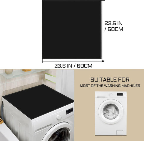 Washer or Dryer Top Mat Cover, Anti-Slip Washing Machine Dust-Proof Top Cover, 23.6'' x 23.6'' Black Washer Dryer Top Covers for Home Kitchen Laundry Room