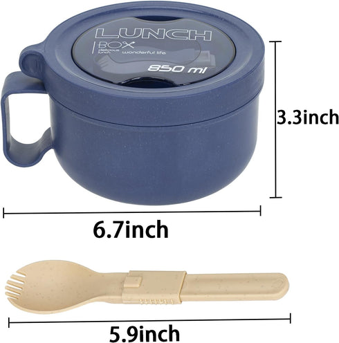 Unbreakable Microwave Soup Mugs with Lids and Handles, BPA Free Ramen Bowl for Soup, Instant Noodles, Salad (Sapphire