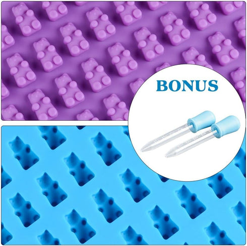 Gummy Molds Bear Candy Silicone - Mini Size Chocolate Gummy Molds with 2 Droppers, Nonstick Food Grade Silicone Pack of
