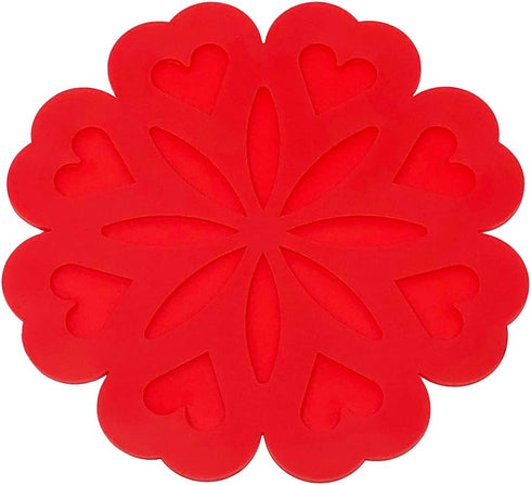 Allydrew Multi-use Durable Flexible Non-Slip Insulated Trivet Silicone Pot Holders, Set of 4, Red Hearts