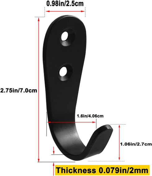 MsBong 12 Pcs Black Coat Hooks for Wall, Heavy Duty Wall Mounted Hooks for Coats, Key, Towel, Bags
