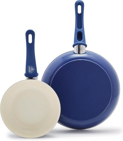 GreenLife Non Stick Fry Pan Set, 7" & 10", Non-Toxic PFAS-Free Ceramic Skillets, Blue