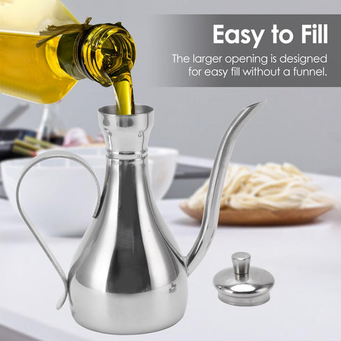 11oz/350ml Stainless Steel Oil Dispenser Bottle, Non Drip Leak Proof Pouring Pot for Olive Oil, Vinegar, Soy Sauce