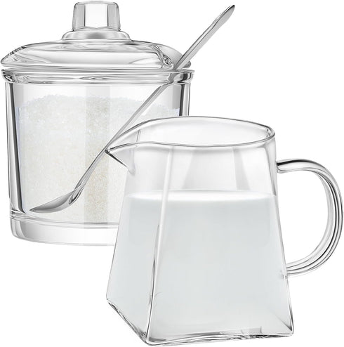 Leinuosen 2 Pcs Glass Pitcher Elegant Shaped Glass Creamer Pitcher, Glass Tea Pitcher, Coffee Milk Creamer Pitcher,