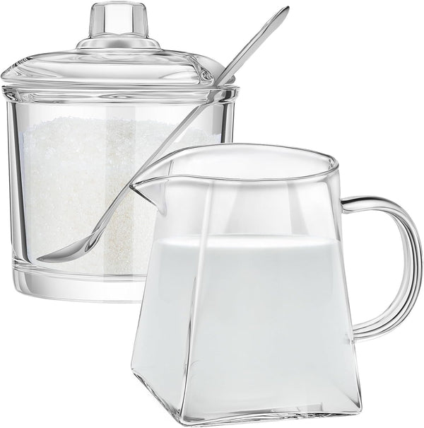 Leinuosen 2 Pcs Glass Pitcher Elegant Shaped Glass Creamer Pitcher, Glass Tea Pitcher, Coffee Milk Creamer Pitcher,