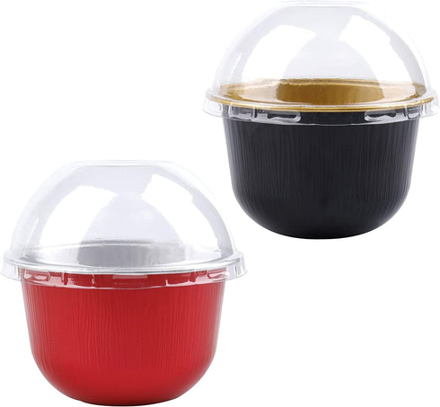 Hacaroa 100 Pcs 6 Oz Aluminum Foil Baking Cups with Dome Lids, Disposable Cupcake Liners