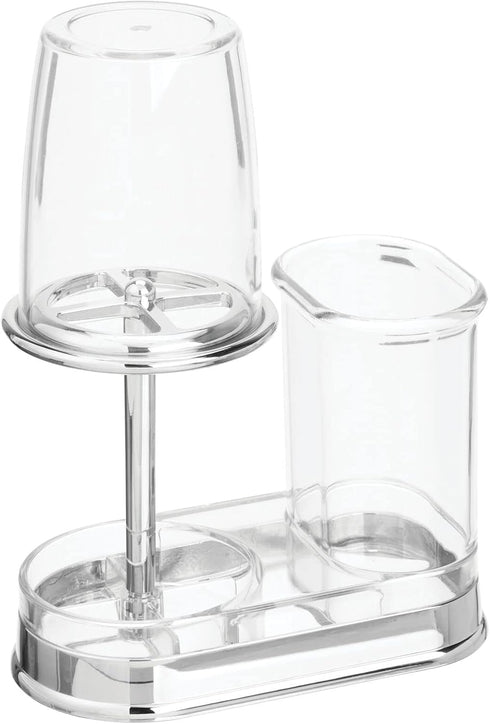 Countertop mDesign Plastic Toothpaste and Toothbrush Holder Center with Cup/Cover - Organizer for Bathroom Vanity