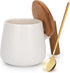 Ceramic Coffee Mug, 14 Oz Tea Cup with Lid and Spoon, Fathers Day, Birthday Gifts for Women and Men, 1 Pack (White)