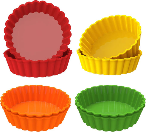 Webake Silicone Mini Tart Pan - 4 Inch Non-stick Mini Quiche Molds, Small Pie Baking Pan, Pack of 8.