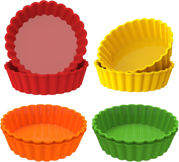 Webake Silicone Mini Tart Pan - 4 Inch Non-stick Mini Quiche Molds, Small Pie Baking Pan, Pack of 8.