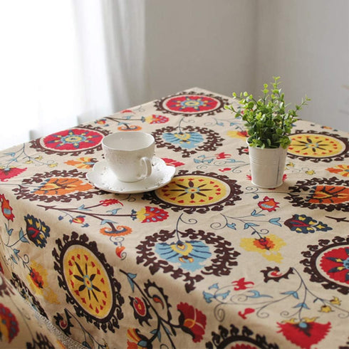Aothpher Modern Boho Floral Jacquard Washable Tablecloths | 54x70 Inches with Lace