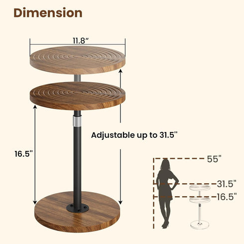 Asgolion Round Small Side Table, Adjustable-Height Drink Table, Pedestal Martini Stand, Weighted Base Cocktail Table
