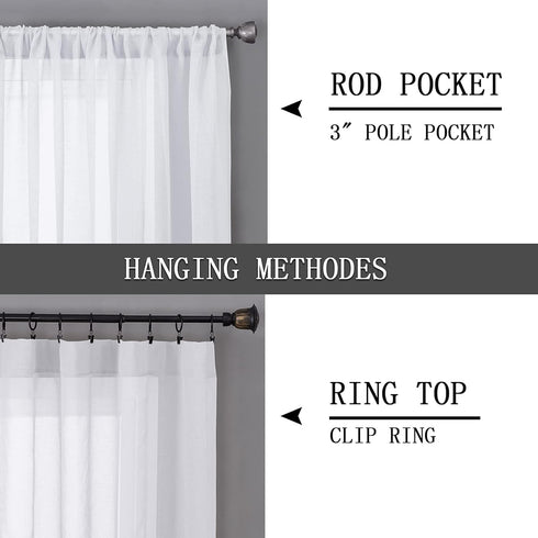 Tollpiz White Sheer Valance Curtains, 54 x 16 inches, Linen Textured Rod Pocket Voile Valance for Bedroom