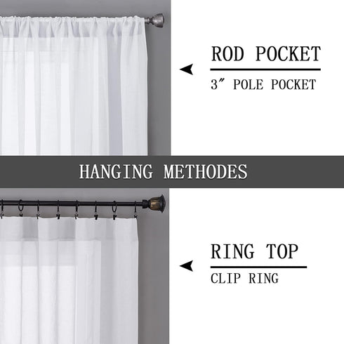 Tollpiz Sheer Tier Curtain, Linen Textured Half Kitchen Curtains, 25 x 36 inches Long, White, Set of 2 Panels