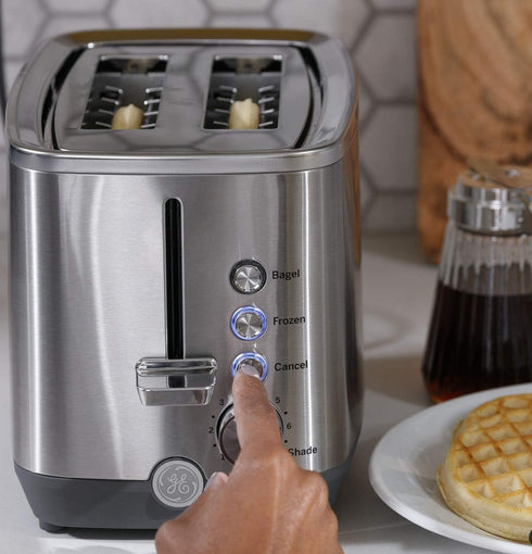 GE 2 Slice Stainless Steel Toaster, Extra Wide Slots for Toasting Bagels, 7 Adjustable Shade Settings, 850 Watts