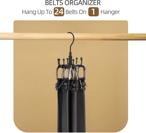 ZEDODIER 4 Pack Rotatable Belt Hanger, Closet Accessories Organizer with Maximum 24 Storage Capacity, Black
